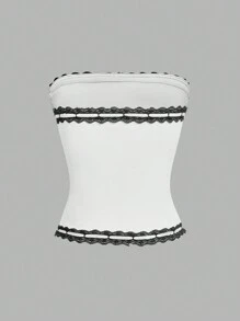 SHEIN EZwear Vintage Sweet Bowknot Bandeau Top, Spring & Summer - White - View 2