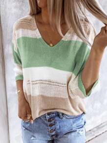 SHEIN LUNE 女款落肩拼色針織毛衣 - 彩色 - 查看 4