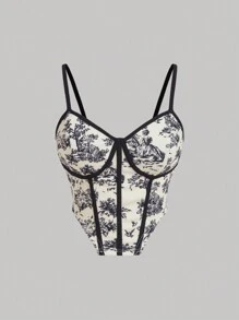 SHEIN MOD Bộ đồ cưới hai mảnh họa tiết xương cá in hoa màu xanh và trắng cổ điển dành cho nữ - màu đen - Xem 7