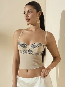 SHEIN BAE Áo yếm viền ren thường ngày dành cho nữ, mùa hè - Màu be - Xem 6