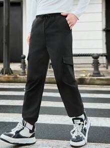 青少年男孩休闲工装慢跑裤 - 黑色 - 查看 1