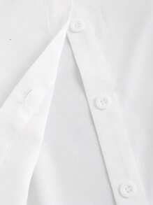 Calvaya Plus Size Casual Solid Color Long Sleeve Shirt, Spring Autumn Fall Cloth For Women - White - View 4