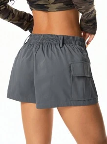 SHEIN EZwear Sommer extrem kurze, elastische Streetstyle Hot Pants, bequem zu tragen und leicht zu kombinieren - Grau - Übersicht 2