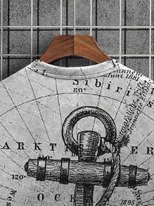 Men's Plus Size Anchor Nautical Map Crew Neck Short Sleeve T-Shirt