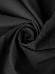 SHEIN LUNE 纯色 V 领褶皱长袖连衣裙，冬季 - 黑色 - 查看 4