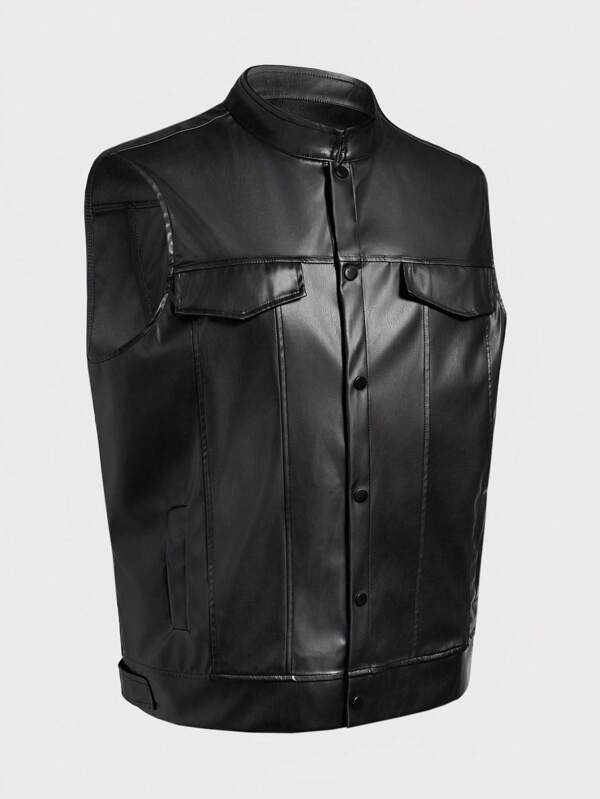 Manfinity Homme Herren Große Größen Ärmelllose Vintage Weste mit rundem Ausschnitt und Knöpfen, charmanter Stil