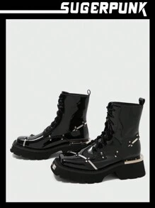 Sugerpunk 女士夏季涼感拼接黑色休閒短靴，適合日常通勤和休閒旅行 - 黑色 - 查看 8