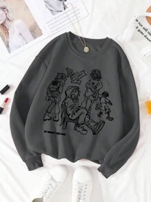 Moletom de Manga Comprida com Estampa de Desenho Animado para Garotas Adolescentes - Chumbo - Visão 1