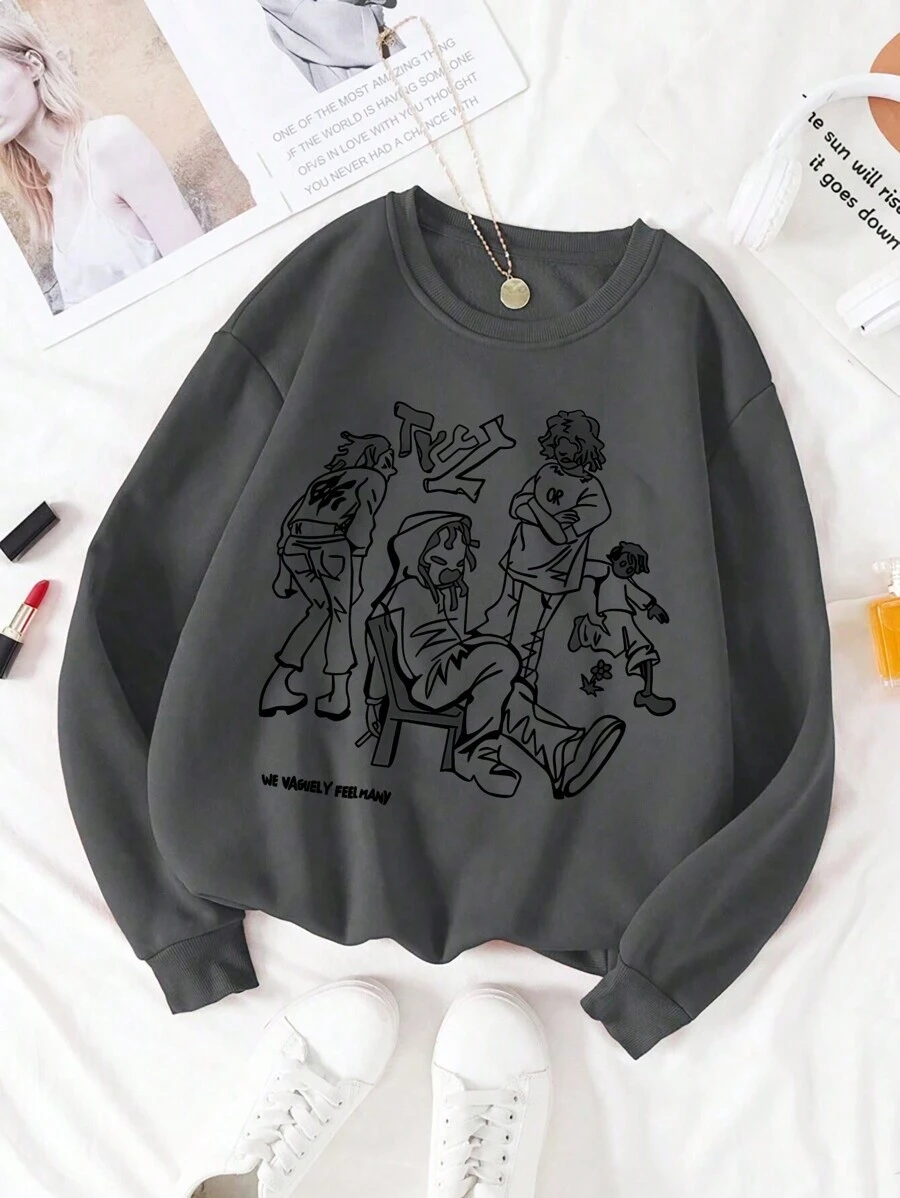 Moletom de Manga Comprida com Estampa de Desenho Animado para Garotas Adolescentes - Chumbo - Visão 1