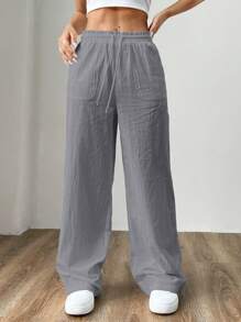 Muchica Calça Pantalona Feminina Cinza Trançada - Cinza - Visão 5