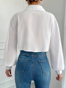 RueChic Ladies' Solid Color Long Sleeve Shirt - White - View 2