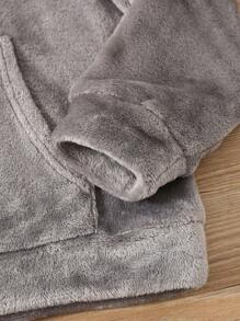 SHEIN 2 件套 Tween 男童休闲连帽长袖法兰绒睡衣套装，适合秋冬季 - 棕色 - 查看 4