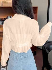 SHEIN Unity 女士长袖系带衬衫，休闲优雅女友风衬衫 - 杏色 - 查看 2