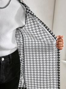 Tween Girls' Casual Houndstooth Print Puff Sleeve Round Neck Mid-Length Jacket