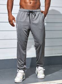 Manfinity Fitness Quần thể thao có dây rút in chữ cỡ lớn dành cho nam - Xám - Xem 6