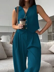 Celure Bộ vest không tay cỡ lớn - Màu xanh lam - Xem 3