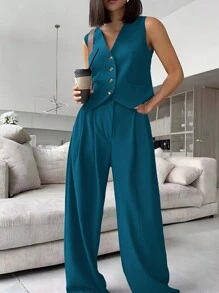 Celure Bộ vest không tay cỡ lớn - Màu xanh lam - Xem 1