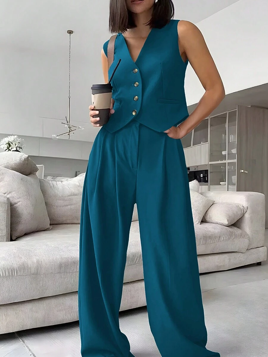 Celure Bộ vest không tay cỡ lớn - Màu xanh lam - Xem 1