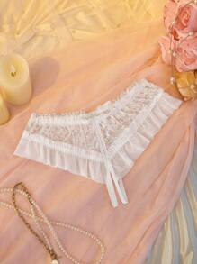 DelicateAllure 女士纯色简约日常蕾丝性感外出内衣 - 白色 - 查看 1