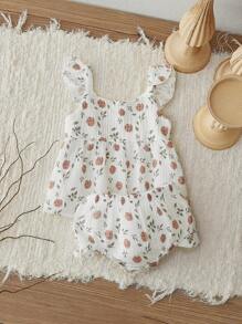 SHEIN Vintaside Kids Baby Girl Floral Print Ruffle Trim Peplum Top & Shorts
