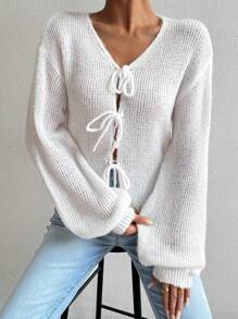 SHEIN LUNE Cardigan casual cu cravată în față pentru femei