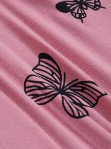 DAZY Butterfly Print Slim Fit Long Sleeve Pajama Set - Pink - View 9