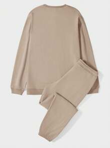 EURMUSE Men's Letter Print Sweatshirt And Joggers Set - Camel - View 2