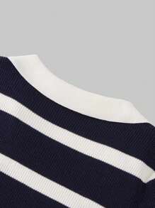 Flirla Women's Colorblock Collar Long Sleeve Fitted Elegant Knitted Sweater Dress, Spring/Autumn Fall Winter Cloth For Women