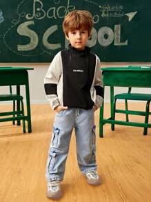SHEIN Explorewe 1pc Young Boy's Outdoor Casual Zip-Up Color Block Windbreaker Hoodie, Spring Autumn - Multicolor - View 4
