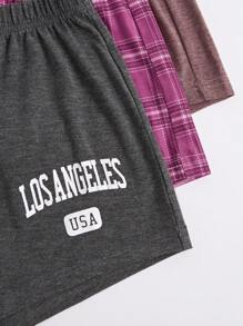 SHEIN 女士格子与字母图案休闲裤 - 彩色 - 查看 4