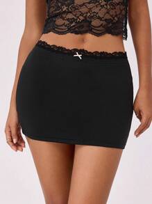 Forever 21 Black Lace Patchwork Bowknot Sexy Mini Skirt - Black - View 2
