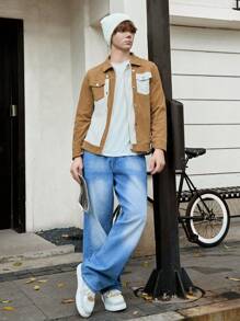 SHEIN 男童色塊紋理布料休閒連帽衫