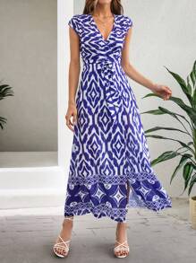 RueChic Summer Printed Vacation Dress - Blue - View 4
