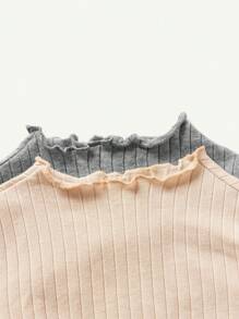 Cozy Pixies 2pcs Baby Girl Solid Color Ruffle Collar Long Sleeve Top And Leggings Set - Light Grey - View 11