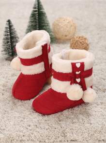 Bottes de neige douces à décoration de pompon mignonnes pour bébés, 0-1 an, hiver, pour Noël