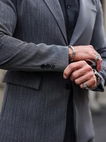 Manfinity Mode Men's Striped Lapel Suit Jacket And Pants Set - Grey - View 7