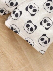 SHEIN 2 piezas Conjunto de pijama cómodo con chaleco y pantalones cortos estampado de panda de franela para niñas, otoño e invierno