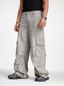 Manfinity VCAY Men's Loose Woven Wide Leg Pants Suitable For Summer Cargo Going Out,Y2k Pants - Grey - View 4