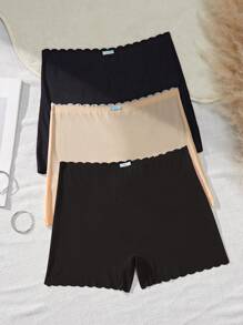 3入組女士無縫實色比基尼底褲，帶有波浪邊緣