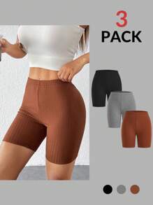 SHEIN PETITE Women's Solid Color Ribbed Short Leggings