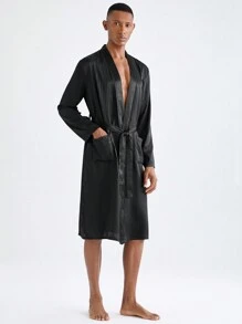 Men's Casual Belted Loungewear Robe - Black - View 5