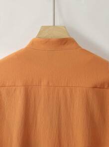 Manfinity Homme Men's Solid Color Pocket Loose Long Sleeve Shirt, Spring & Summer - Khaki - View 4