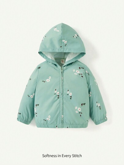 Cozy Pixies Baby Girl Floral Pattern Casual Hooded Jacket,In Fall/Winter