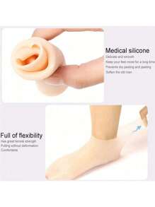 硅胶保湿缓解袜，1 双高弹力吸收压力袜，可重复使用的芦荟袜，过夜 SPA 袜，防滑凝胶高跟袜，适用于男女皮肤干燥、脚部干燥、皮肤粗糙、家庭足部护理，与您喜欢的乳液和面霜一起使用，包，收纳袋，收纳盒 - 杏色 - 查看 4