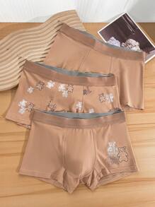 3pcs Teenage Boys' Minimalist Bear Print Comfortable Boxer Briefs Set - Multicolor - View 1