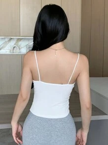DAZY Women's Solid Color Spaghetti Strap Hollow-Out Simple Tank Top, Casual Daily Wear - Beige - View 5