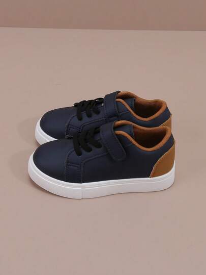 儿童时尚简约钩环拼接复古配色休闲运动鞋