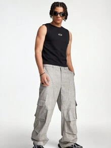 Manfinity VCAY Men's Loose Woven Wide Leg Pants Suitable For Summer Cargo Going Out,Y2k Pants - Grey - View 6