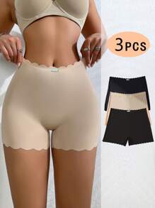 3入組女士無縫實色比基尼底褲，帶有波浪邊緣