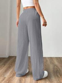 Muchica Calça Pantalona Feminina Cinza Trançada - Cinza - Visão 2